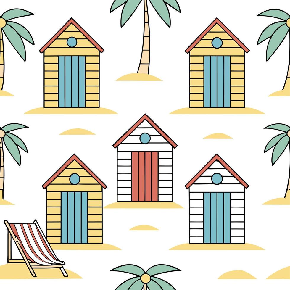 Summer beach cabanas seamless tile pattern with cool shades and vibrant beachside charm concept as Vibrant summer beach cabanas with cool shades and beachside charm create a seamle Clean vector