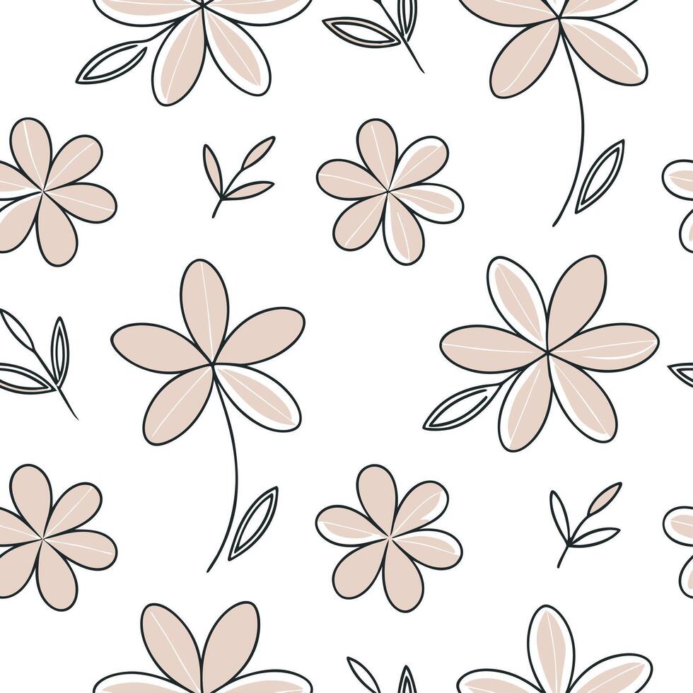 Subtle summer flowers seamless pattern with fine lines and neutral colors for a minimalist elegant design concept as Minimalist summer flower pattern with fine lines and neutral to Clean Set 2 vector