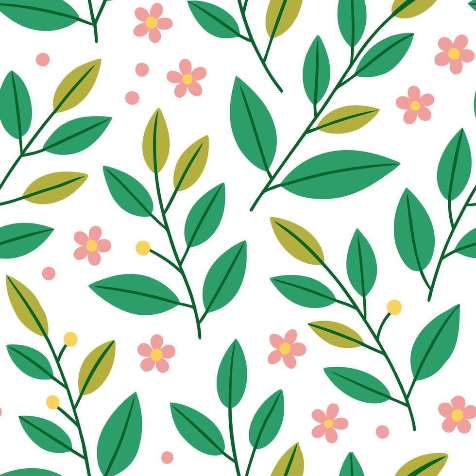 Spring nature seamless pattern with vibrant foliage and small blossoms for a fresh lively garden aesthetic concept as Fresh spring nature pattern featuring vibrant foliage and smal Clean Set 2 vector
