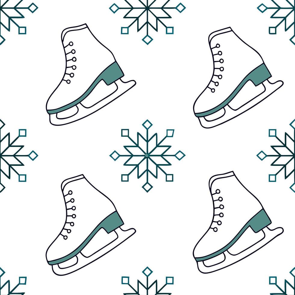 Sparkling ice skates and snowflakes seamless tile pattern with winter sports flair concept as Ice skates adorned with sparkling snowflakes create a seamless tile pattern with a win Clean vector