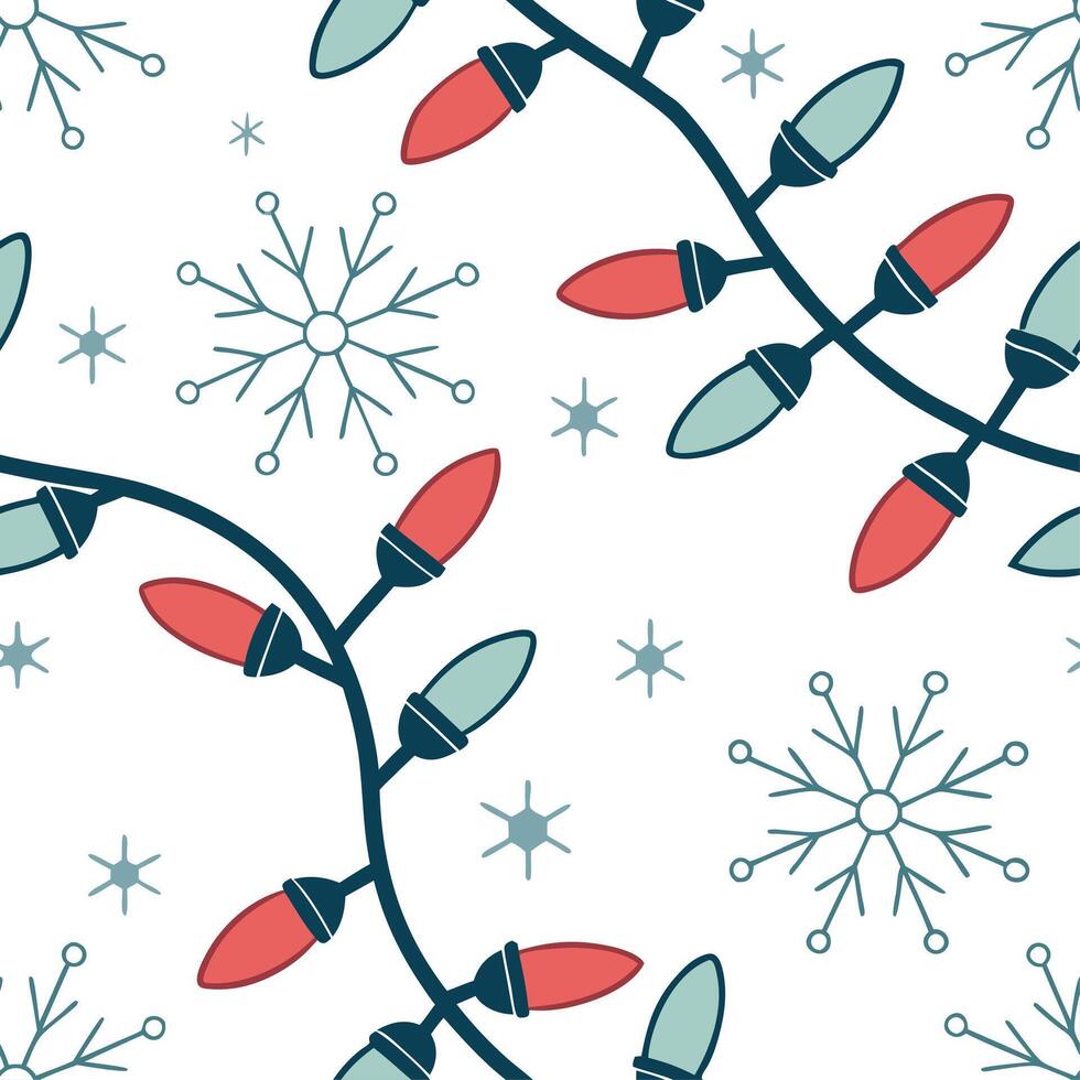 Sparkling Christmas lights and snowflakes seamless tile pattern with radiant winter accents concept as Radiant Christmas lights and sparkling snowflakes create seamless tile patter Clean vector