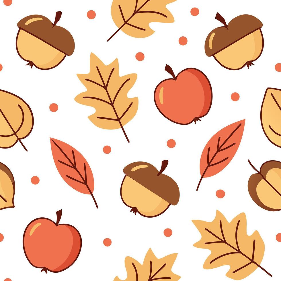 Soft autumn harvest seamless pattern with apples leaves and acorns for a cozy fall inspired aesthetic concept as Cozy autumn harvest pattern with apples leaves and acorns for a sof Clean Set 2 vector