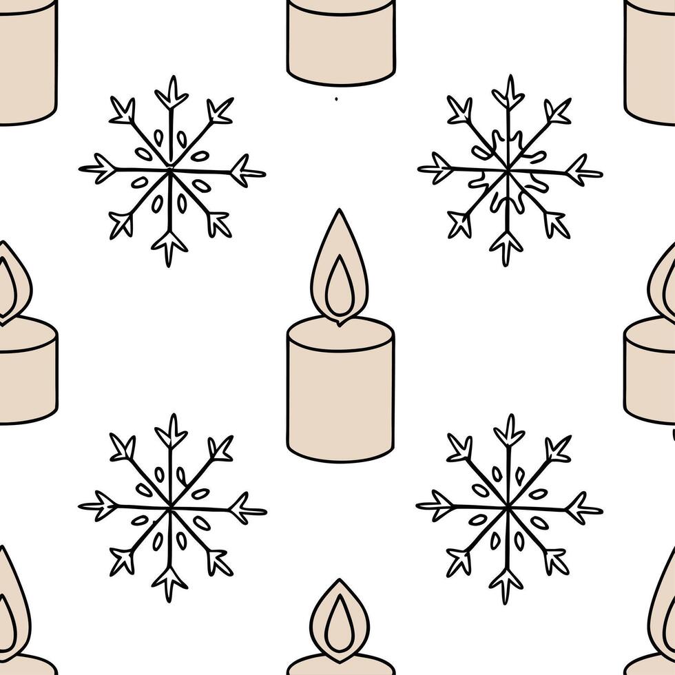Snowflake and holiday candle seamless tile pattern with warm glow and frosty accents concept as Warm glowing candles paired with snowflakes create a seamless tile pattern with fros Clean vector