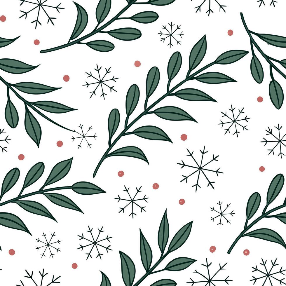 Snowflake and holiday garland seamless tile pattern with festive greenery and sparkling accents concept as Festive greenery and sparkling accents paired with snowflakes create a se Clean vector