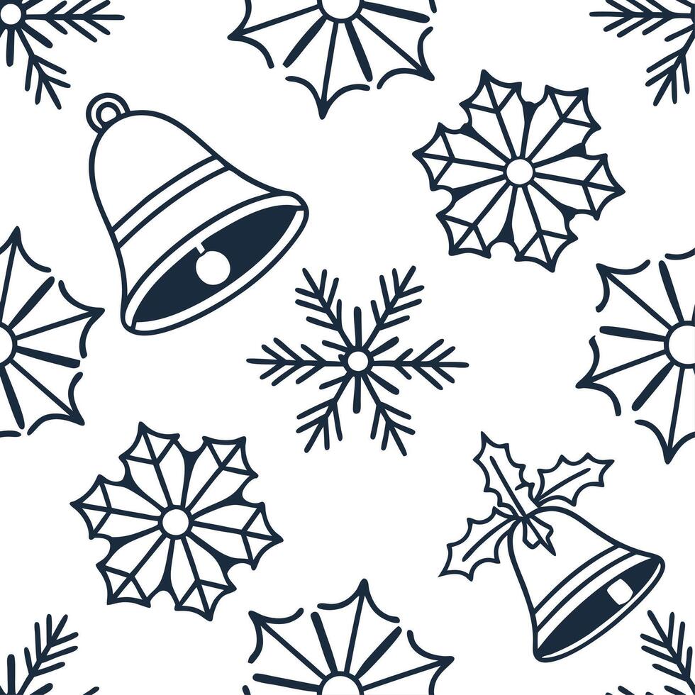 Snowflake and holiday bells seamless tile pattern with sparkling winter accents and festive tones concept as Sparkling holiday bells paired with snowflakes create a seamless tile p Clean vector