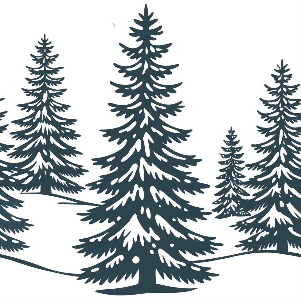 Snow covered pine trees seamless tile pattern with soft white snow and evergreen foliage concept as Soft white snow blankets evergreen pine trees in this seamless tile pattern perf Clean vector