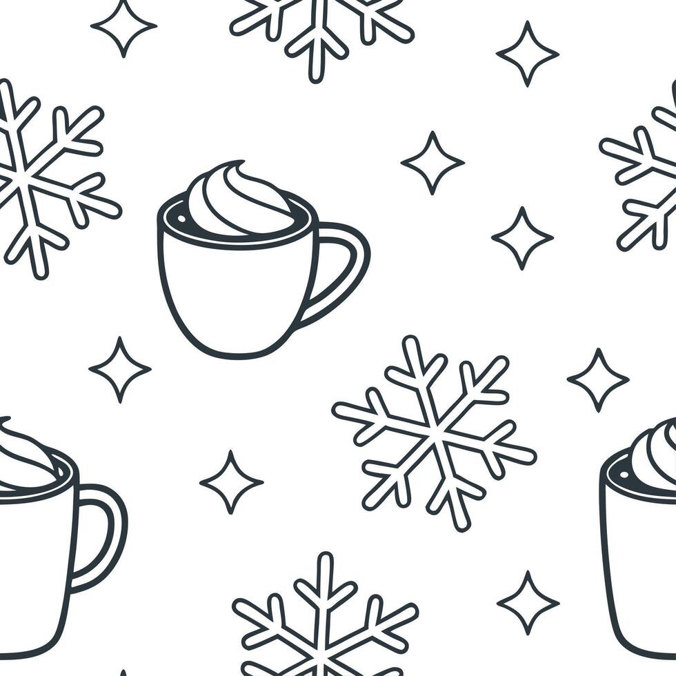 Snowflake and cozy mug seamless tile pattern with warm winter beverages and frosty details concept as Cozy mugs filled with warm beverages paired with snowflakes create a seamless Clean vector