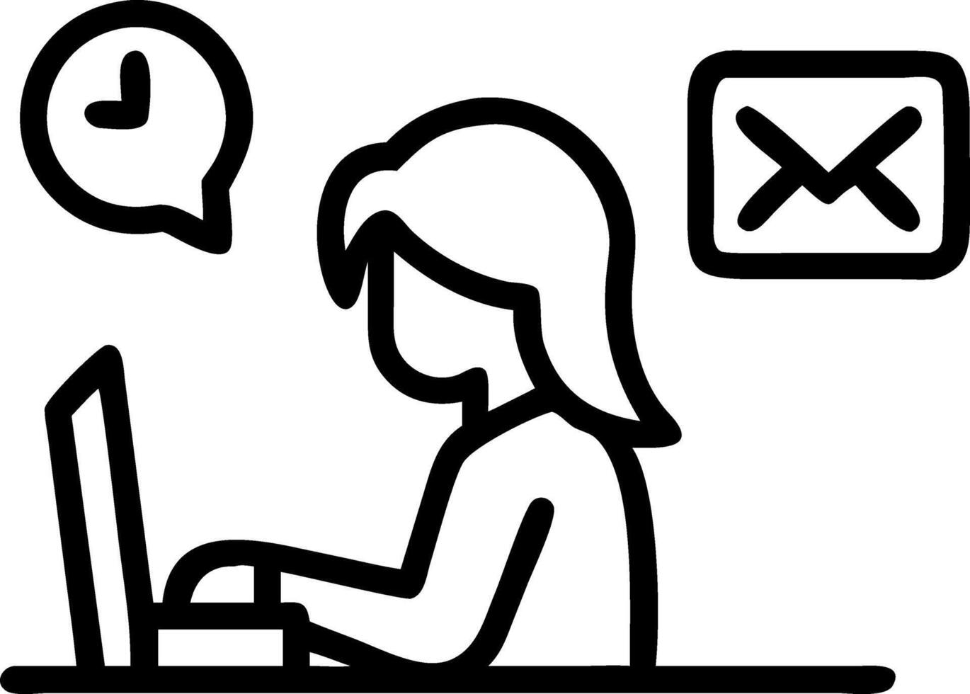 smartphone mobile receiving mail message email notification woman employee use mobile phone receiving email sitting work desk night concept as A woman uses her smartphone at a work Clean vector