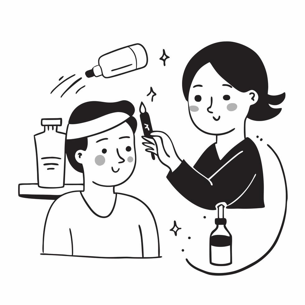 Skincare Specialist Applying Serum with Dropper in Spa Setting concept as Mid shot of a skincare specialist applying serum with a dropper to a clients face in a serene spa setting Clean Set 2 vector