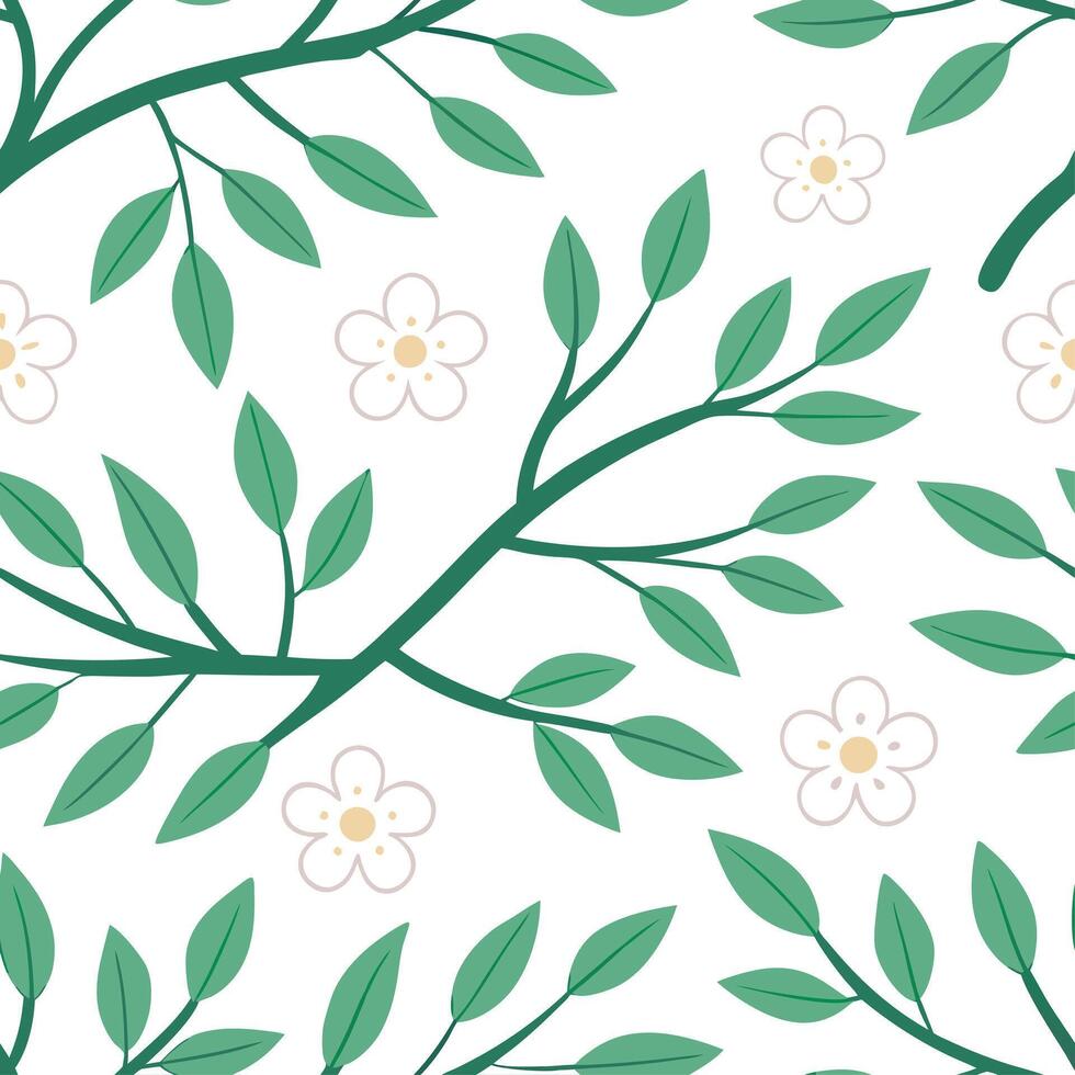Serene spring nature seamless pattern with gentle tree branches and subtle flower details for calming decor concept as Calming spring nature pattern with tree branches and delicate Clean Set 2 vector