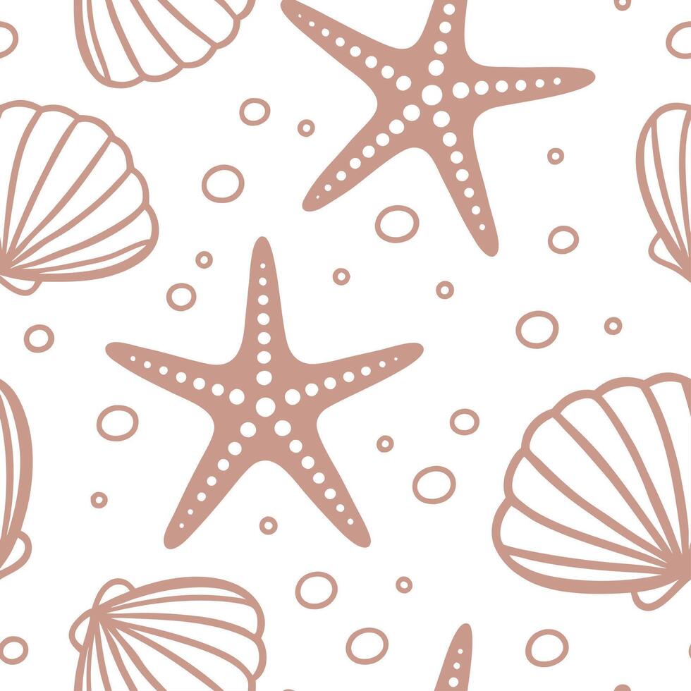 Seashell and starfish seamless tile pattern with beach motifs and soft summer hues concept as Seashells and starfish in soft beach hues create a seamless tile pattern bringing summ Clean vector