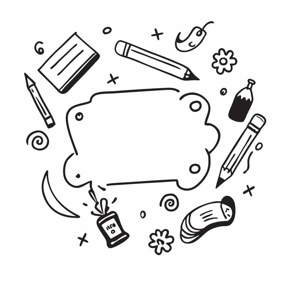 School Supplies Border with Crayons and Lets Learn Wording concept as A playful border frame featuring a variety of school supplies including crayons scissors and glue The words L Clean Set 3 vector