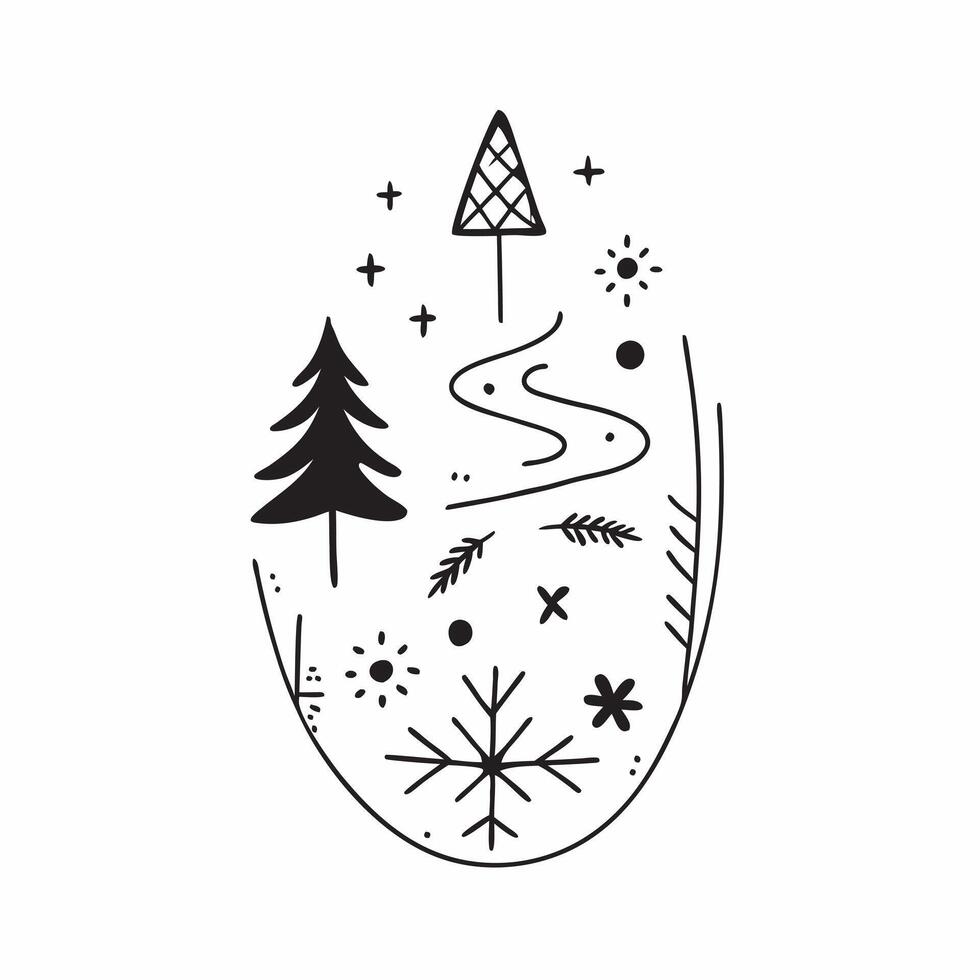 Scandinavian snowflakes and pine trees seamless tile pattern with cool tones and minimalist designs for modern decor concept as Cool toned snowflakes and pine trees arranged seamle Clean vector