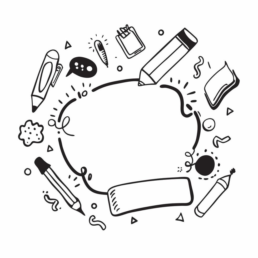 School Supplies Border with Crayons and Lets Learn Wording concept as A playful border frame featuring a variety of school supplies including crayons scissors and glue The words L Clean Set 2 vector