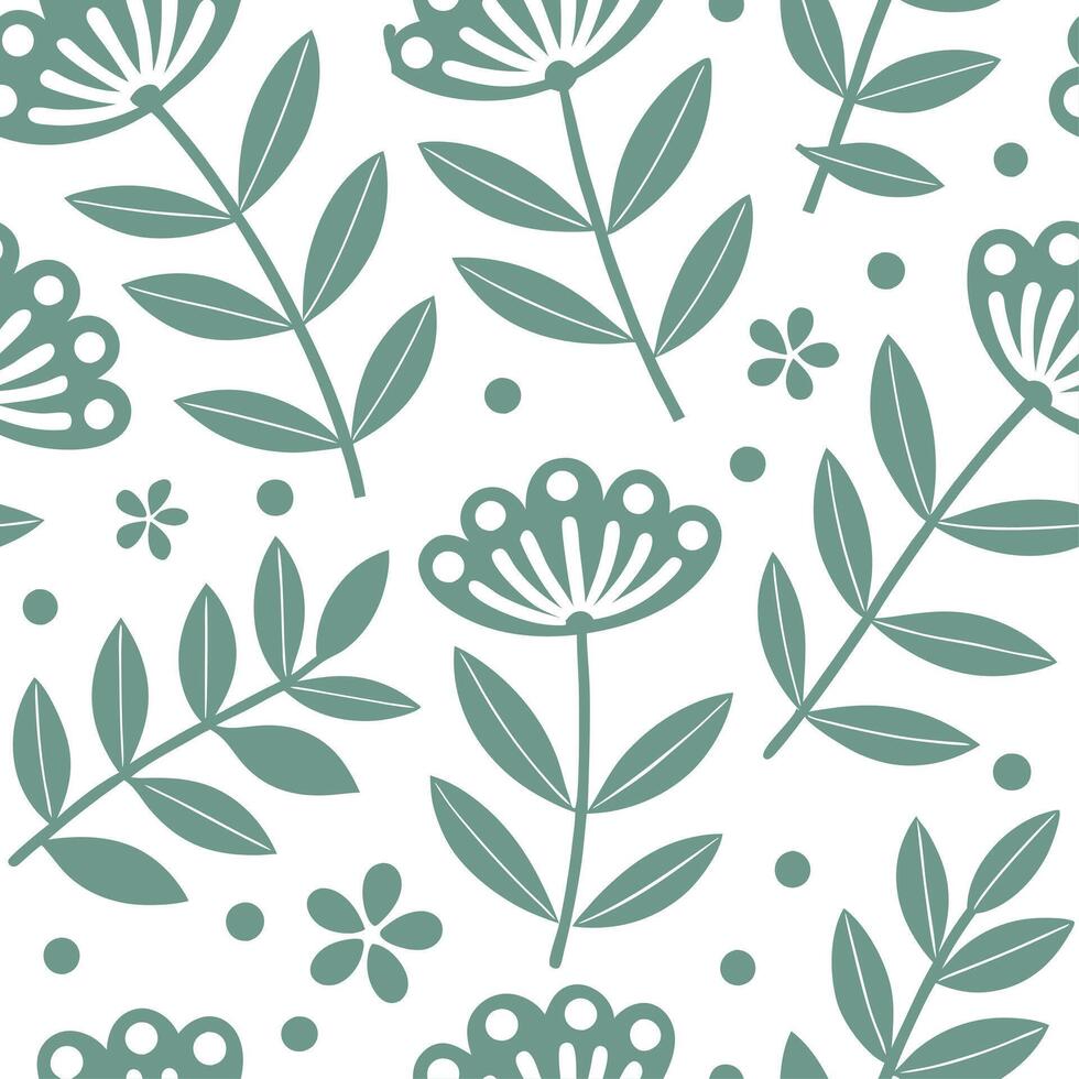 Scandinavian Nordic floral seamless tile pattern with muted greens and white for minimalist home decor concept as Muted green Nordic floral designs arranged seamlessly for minimali Clean Set 2 vector