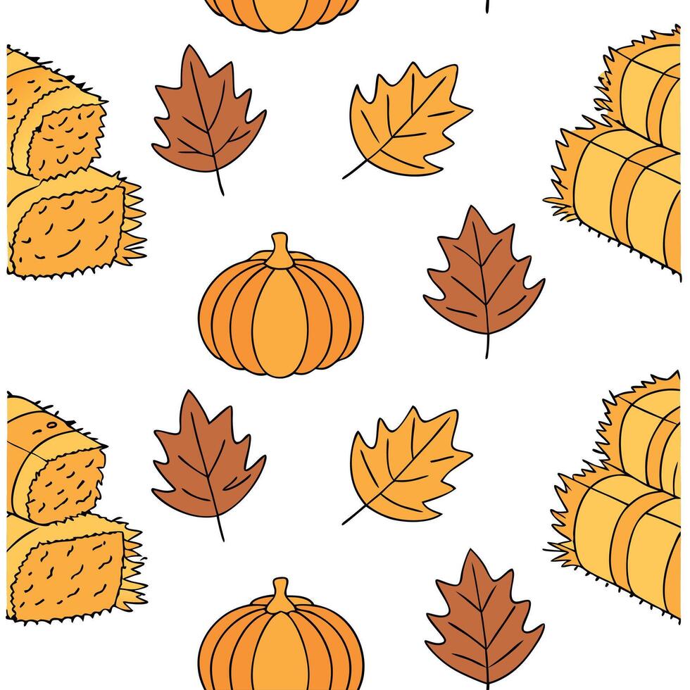 Rustic autumn harvest seamless tile pattern with hay bales pumpkins and fall leaves concept as Hay bales pumpkins and fall leaves create a rustic autumn harvest seamless tile patte Clean vector