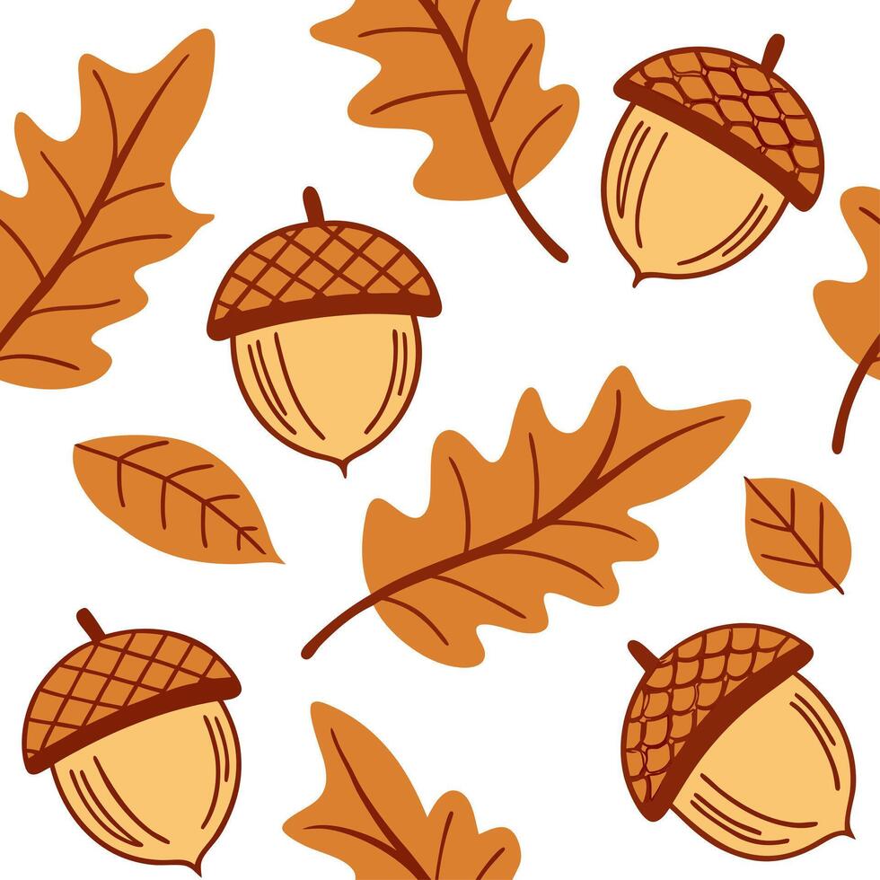 Rustic acorns and leaves seamless tile pattern with warm autumn colors and textures concept as Warm colored acorns and autumn leaves create a rustic seamless tile pattern with cozy Clean vector