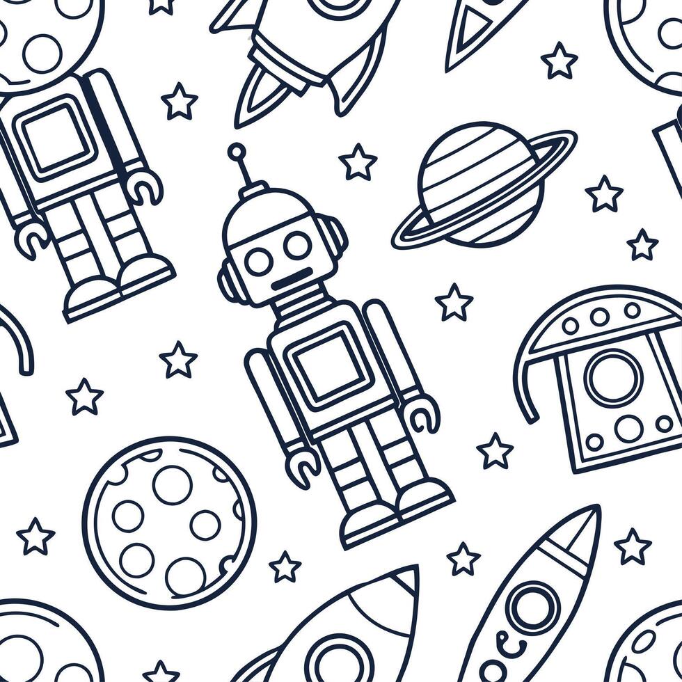 Retro sci fi seamless tile pattern with futuristic elements and vintage technology aesthetics concept as Seamless retro sci fi tiles featuring vintage robots futuristic tech and sp Clean vector