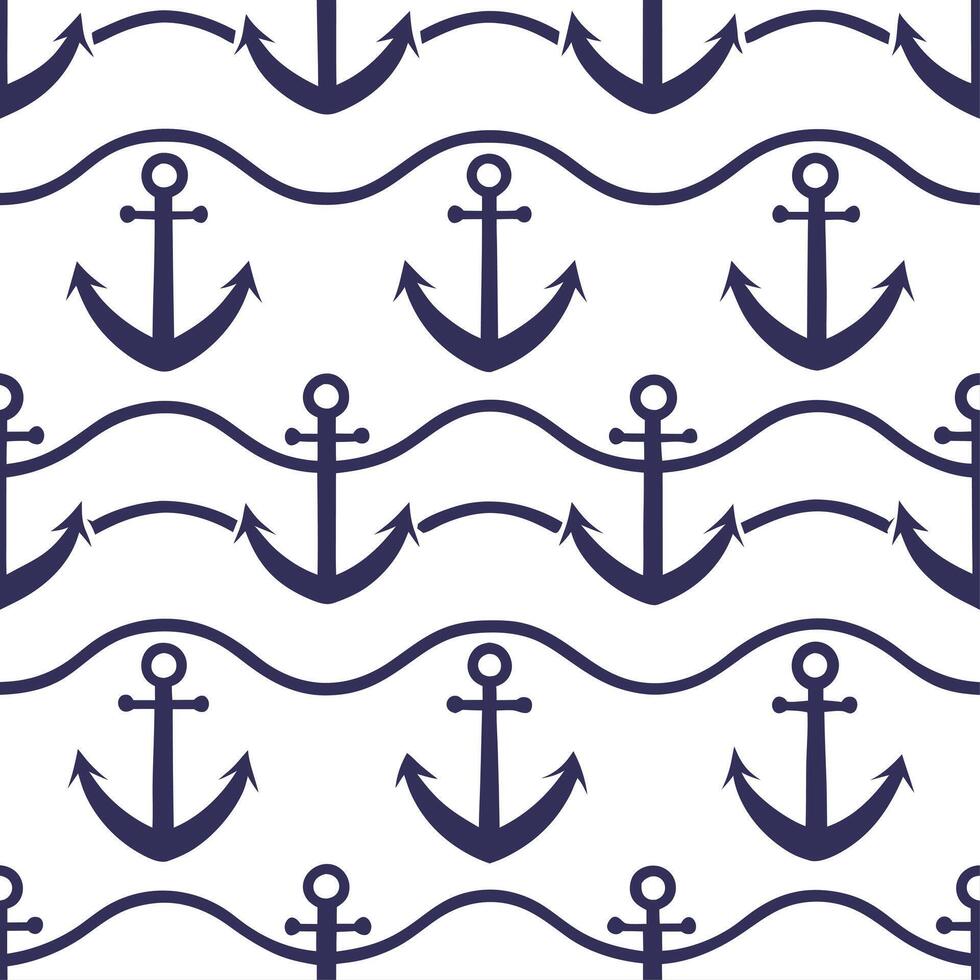 Retro nautical seamless pattern with anchors and waves in classic color schemes for marine themes concept as Classic retro nautical pattern featuring anchors and waves in timeless Clean Set 2 vector