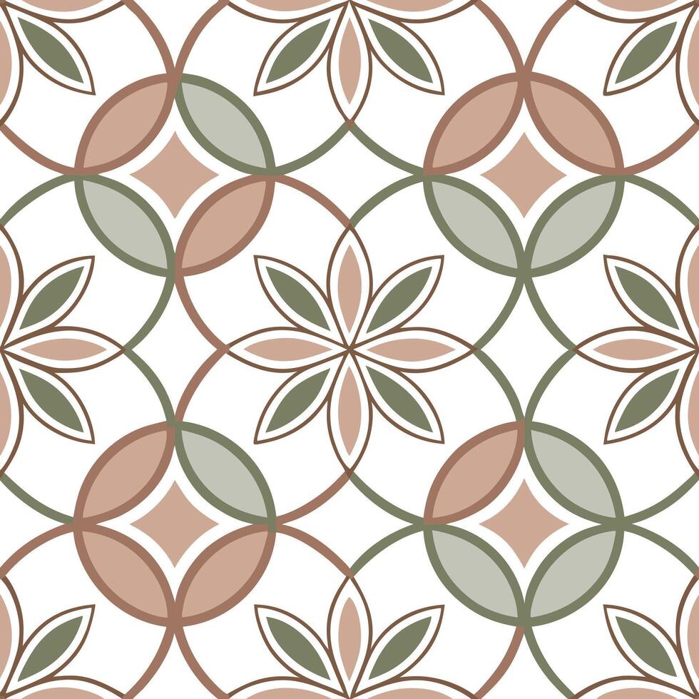 Retro geometric seamless tile pattern muted earth tones on white background ideal for natural elegance designs concept as Designing seamless tile with retro geometric patterns in m Clean vector