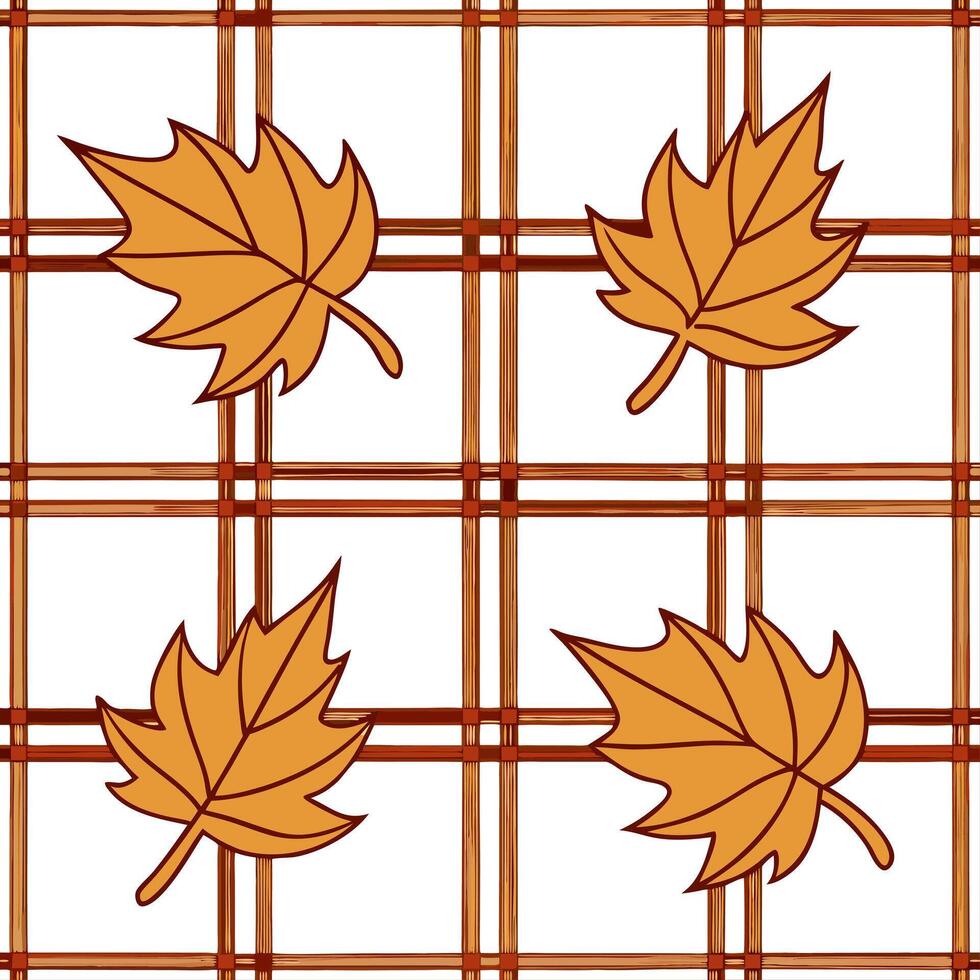 Retro autumn seamless pattern with warm plaid and fall leaf motifs for a nostalgic harvest design concept as Nostalgic autumn pattern with warm plaid and fall leaves perfect for re Clean Set 2 vector