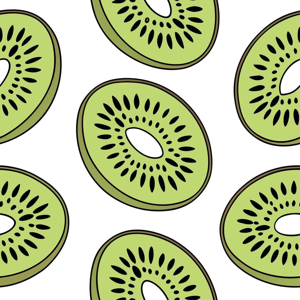 Refreshing kiwi fruit seamless tile pattern with bright green flesh and tiny black seeds concept as Kiwi fruits with bright green flesh and tiny black seeds create a refreshing sea Clean vector