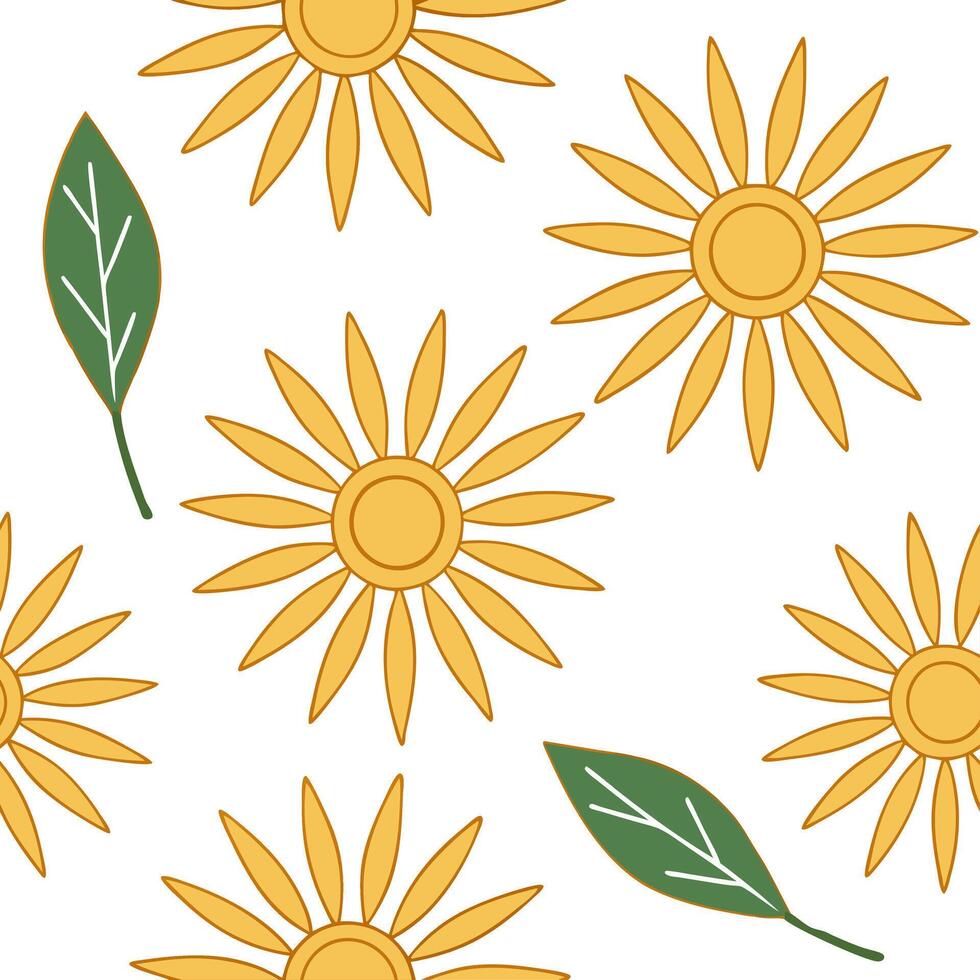 Radiant spring sunshine seamless pattern with sunflowers and rays of light for vibrant outdoor projects concept as Radiant spring sunshine pattern with sunflowers and light rays pe Clean Set 2 vector