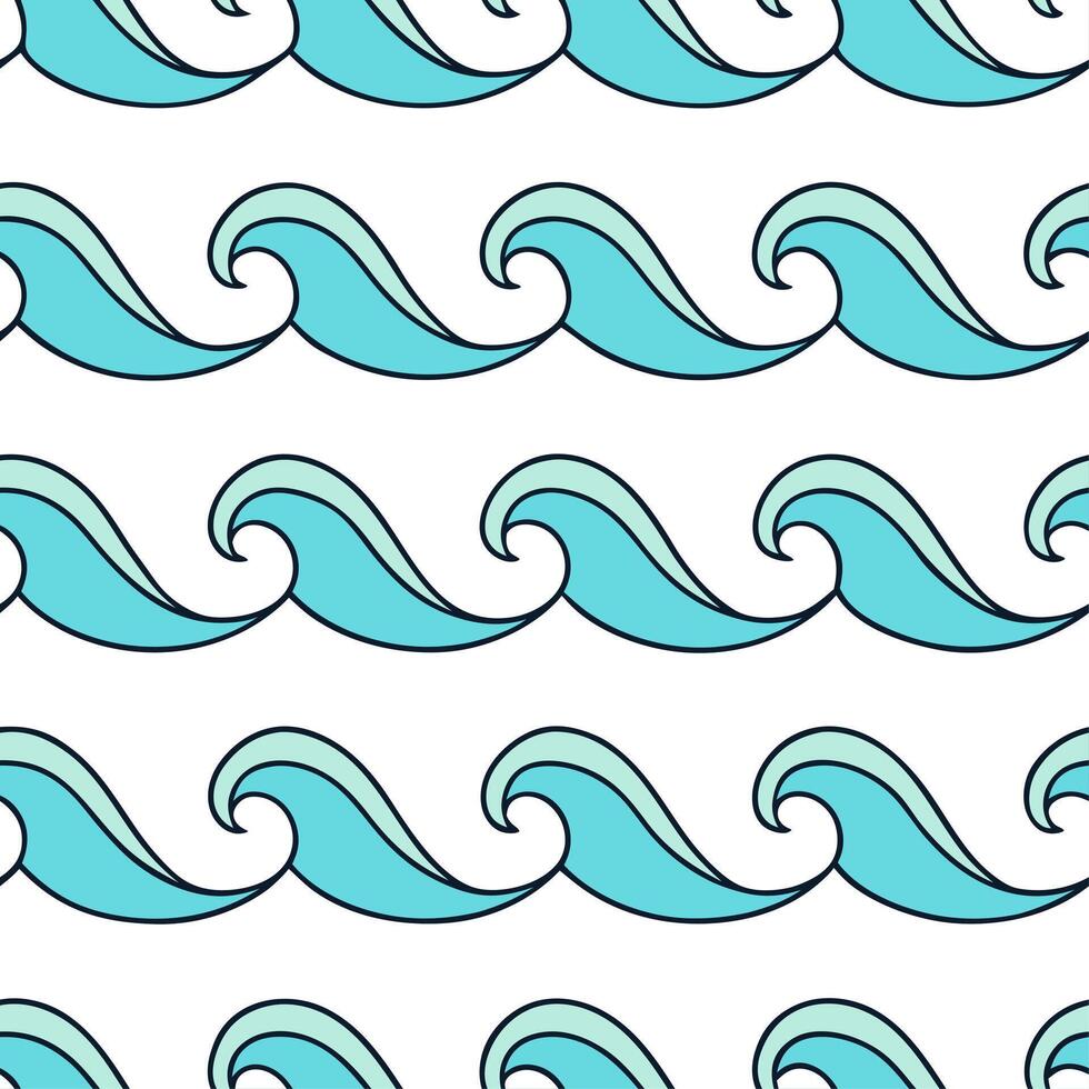 Playful summer waves seamless pattern with curling waves and bright color accents for fun beach designs concept as Fun beach wave pattern with curling waves and bright accents idea Clean Set 2 vector