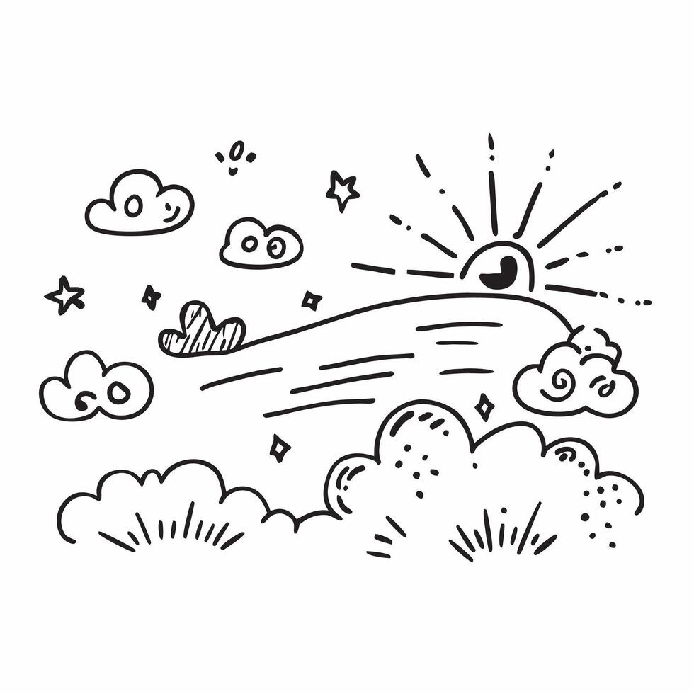 Playful spring sunshine seamless pattern with bright rays and whimsical clouds for fun energetic designs concept as Fun spring sunshine pattern with bright rays and whimsical cloud Clean Set 5 vector