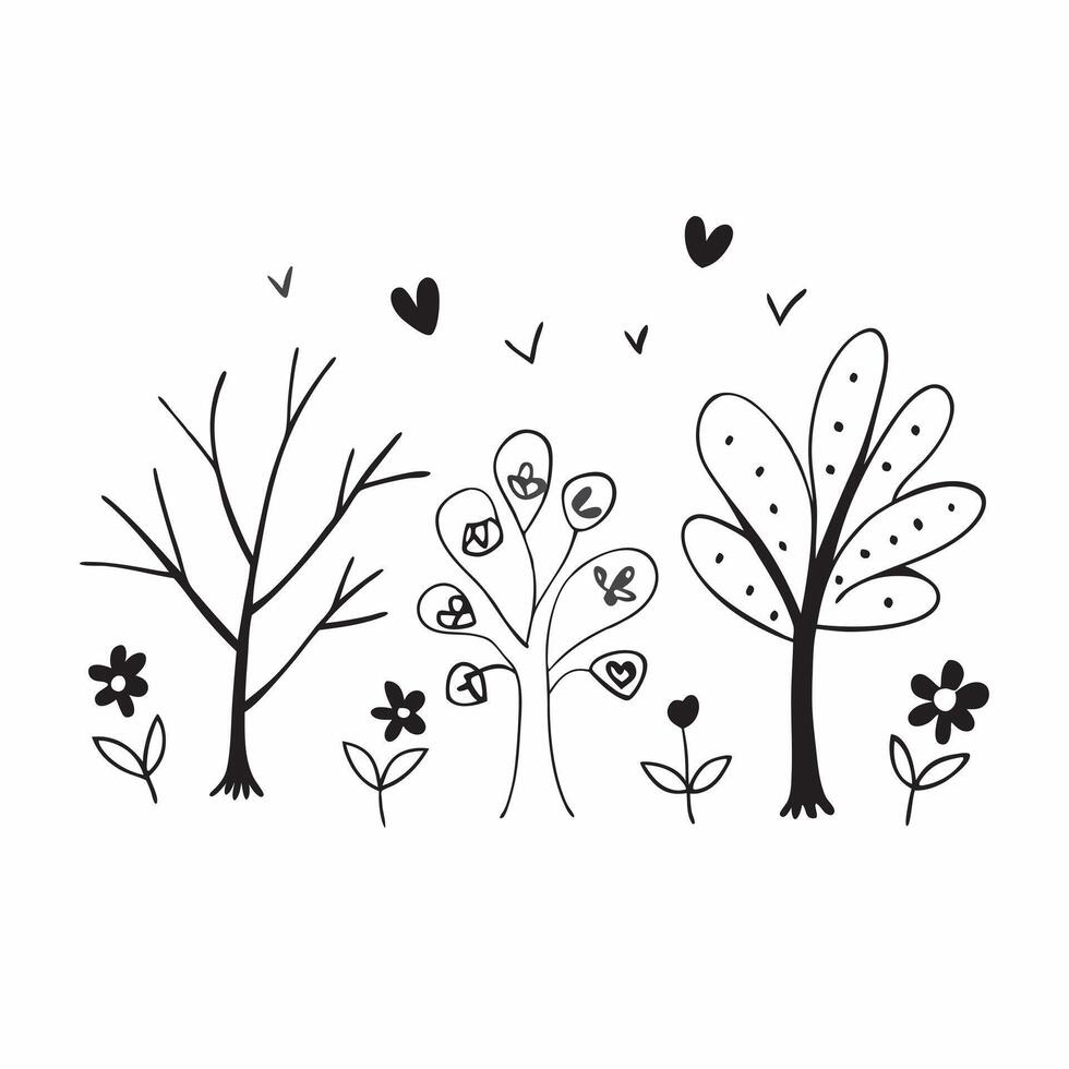 Playful spring nature seamless pattern with whimsical tree shapes and colorful blossoms for cheerful designs concept as Whimsical tree and flower patterns with colorful blossoms pe Clean Set 3 vector