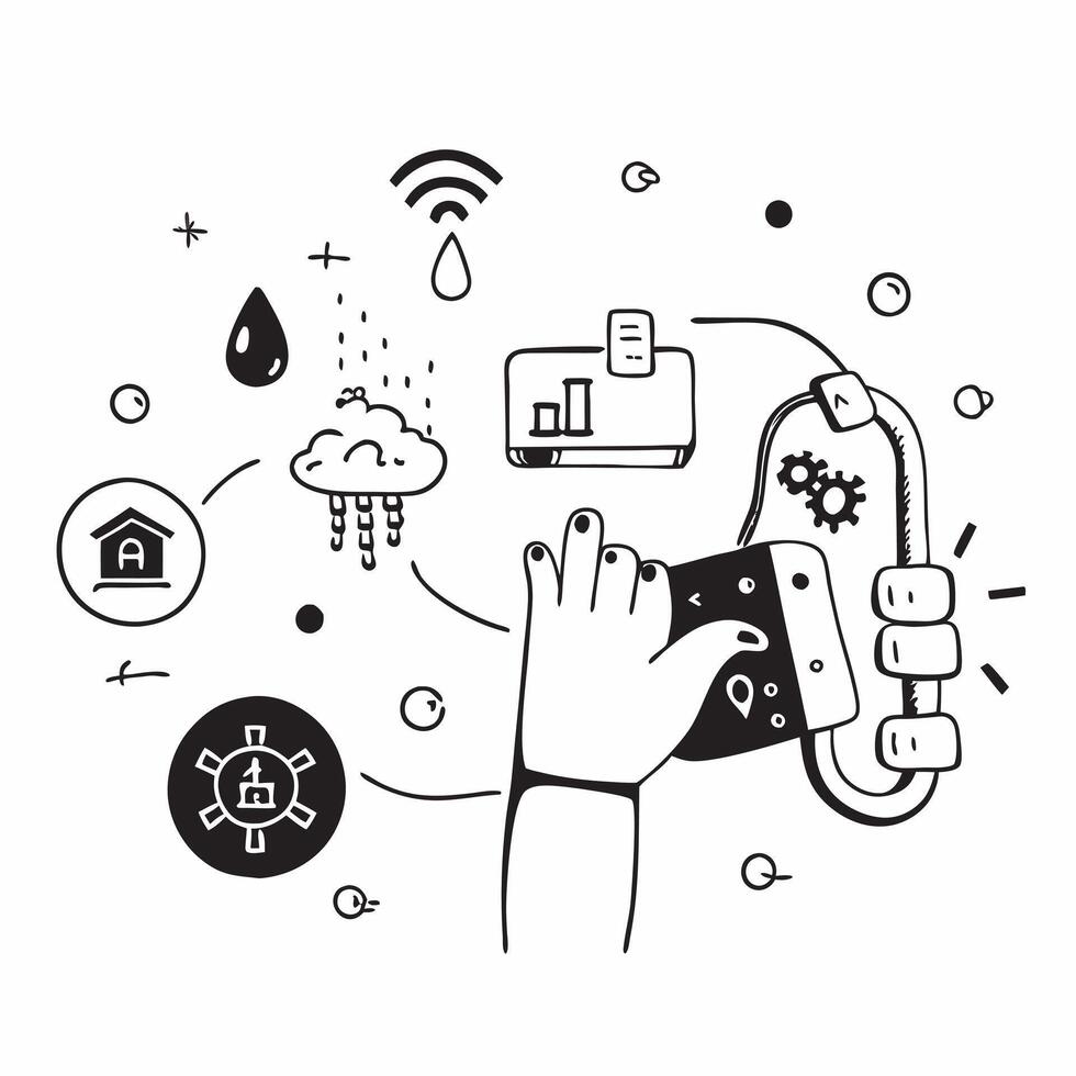 Person with smart water management system and tech overlay symbolizing water efficient home management in double exposure with copy space concept as A person intertwined with a sm Clean vector