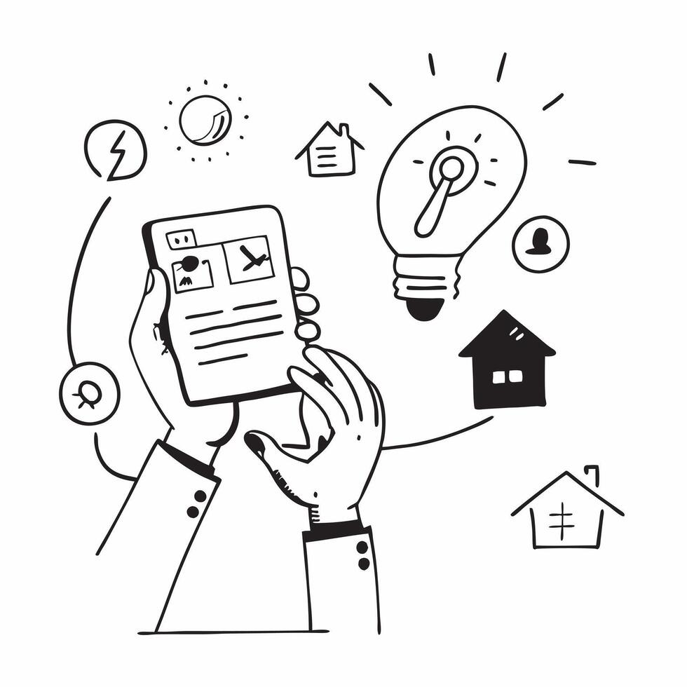 Person with smart home energy saver and digital overlay symbolizing eco friendly home management in double exposure with copy space concept as A person intertwined with a smart ho Clean vector