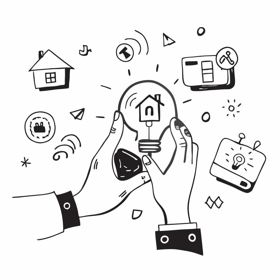 Person with smart home automation system and tech overlay symbolizing full home automation in double exposure with copy space concept as A person intertwined with a smart home aut Clean vector