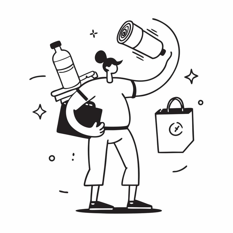 Person with lunchbox water bottle and exercise mat overlay symbolizing American health conscious workday in double exposure with copy space concept as A person intertwined with a Clean vector