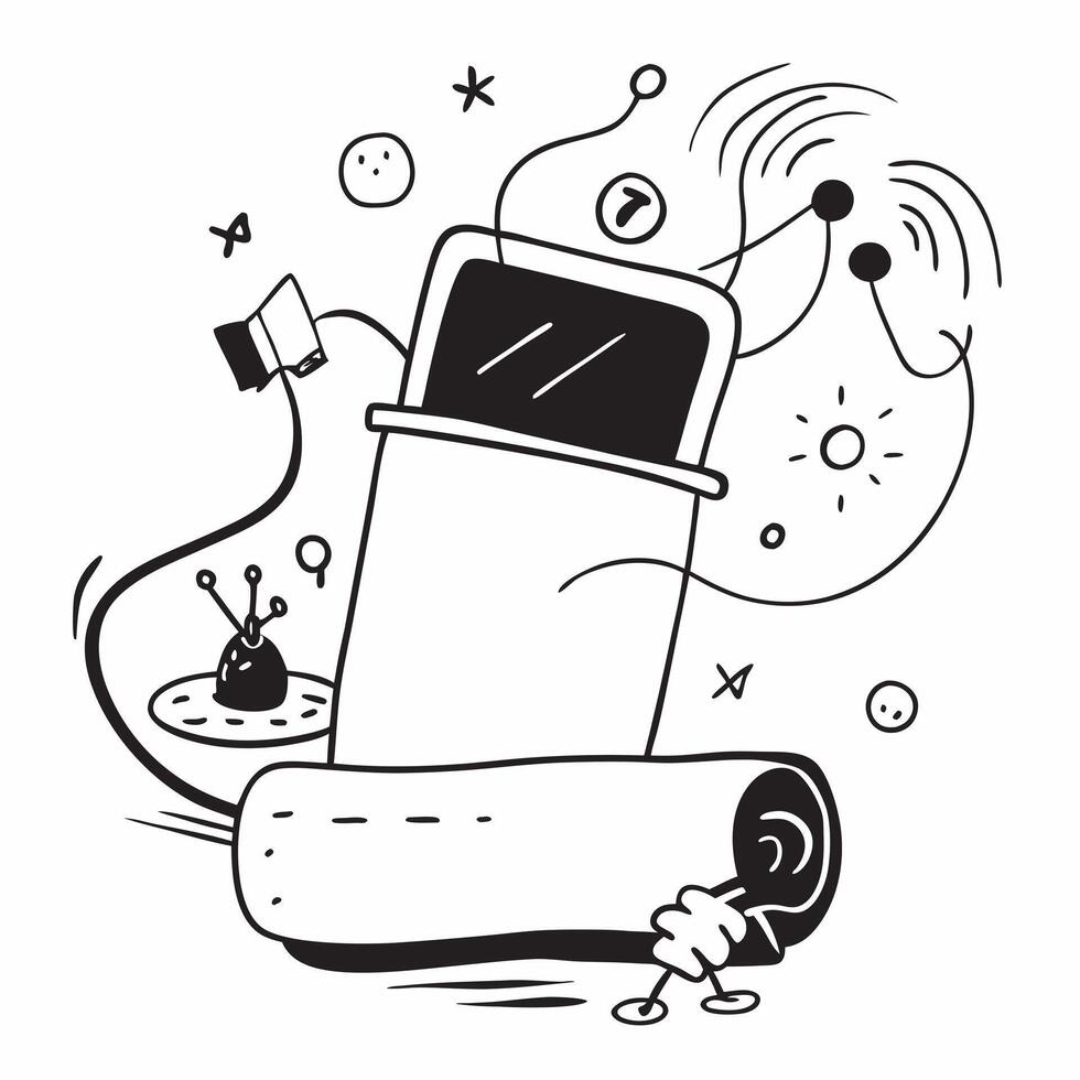Person with smart bed and tech overlay symbolizing tech driven sleep solutions in double exposure with copy space concept as A person intertwined with a smart bed and tech symbols Clean vector