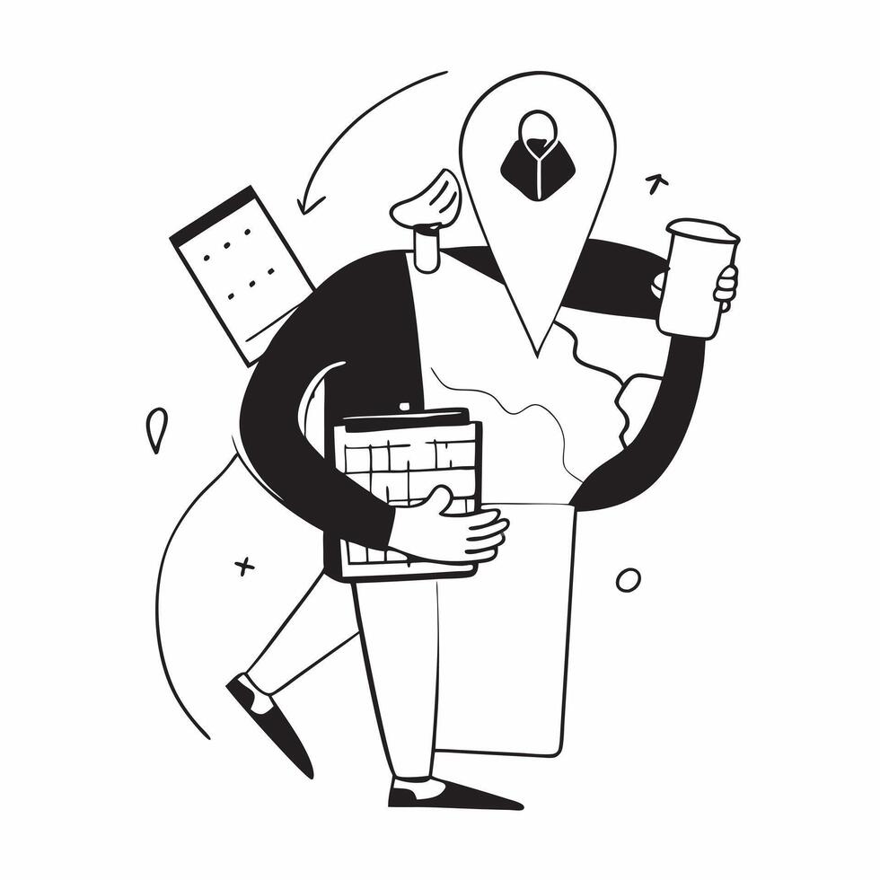 Person with laptop coffee and briefcase overlay symbolizing American professional lifestyle in double exposure with copy space concept as A person intertwined with a laptop coffee Clean Set 2 vector
