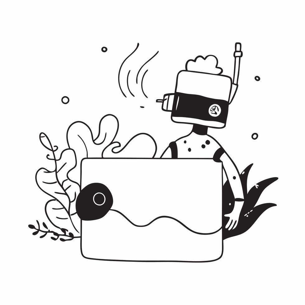Person with a waterproof camera coral reef and snorkel overlay symbolizing underwater travel photography with copy space concept as A person intertwined with a waterproof camera c Clean vector