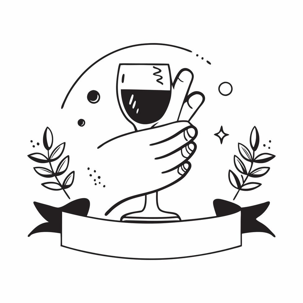 Person with a vineyard wine glass and sunset overlay symbolizing wine tourism in double exposure with copy space concept as A person intertwined with a vineyard wine glass and sun Clean vector