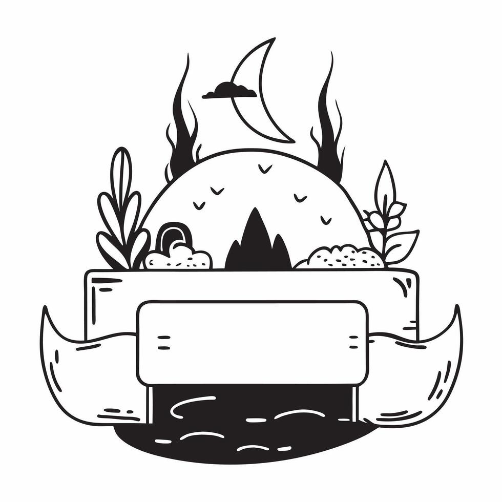 Person with a tent campfire and forest overlay symbolizing camping adventure travel with copy space concept as A person intertwined with a tent campfire and forest representing ca Clean vector