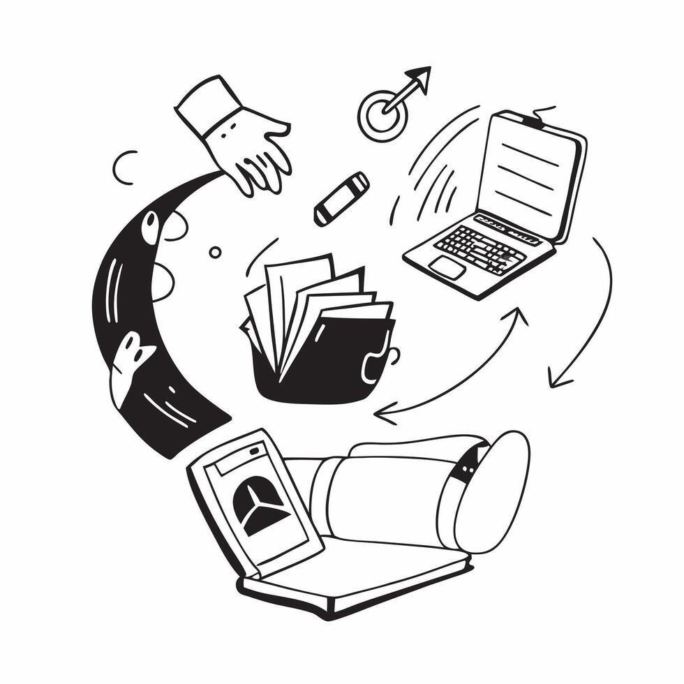 Person with a modern study room laptop and coffee mug overlay symbolizing efficient remote learning in double exposure with copy space concept as A person intertwined with a moder Clean vector