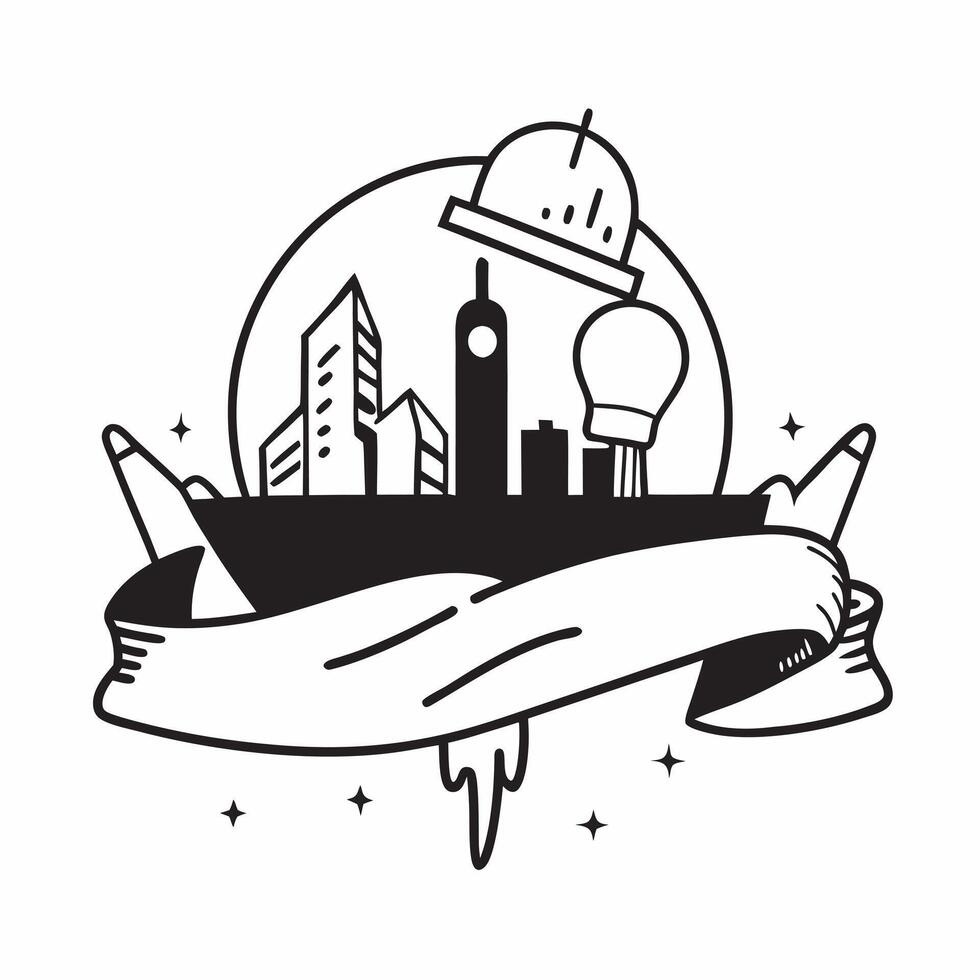 Person with a Houston cityscape oil rig and hard hat overlay symbolizing industrial city lifestyle in double exposure with copy space concept as A person intertwined with the Hous Clean vector