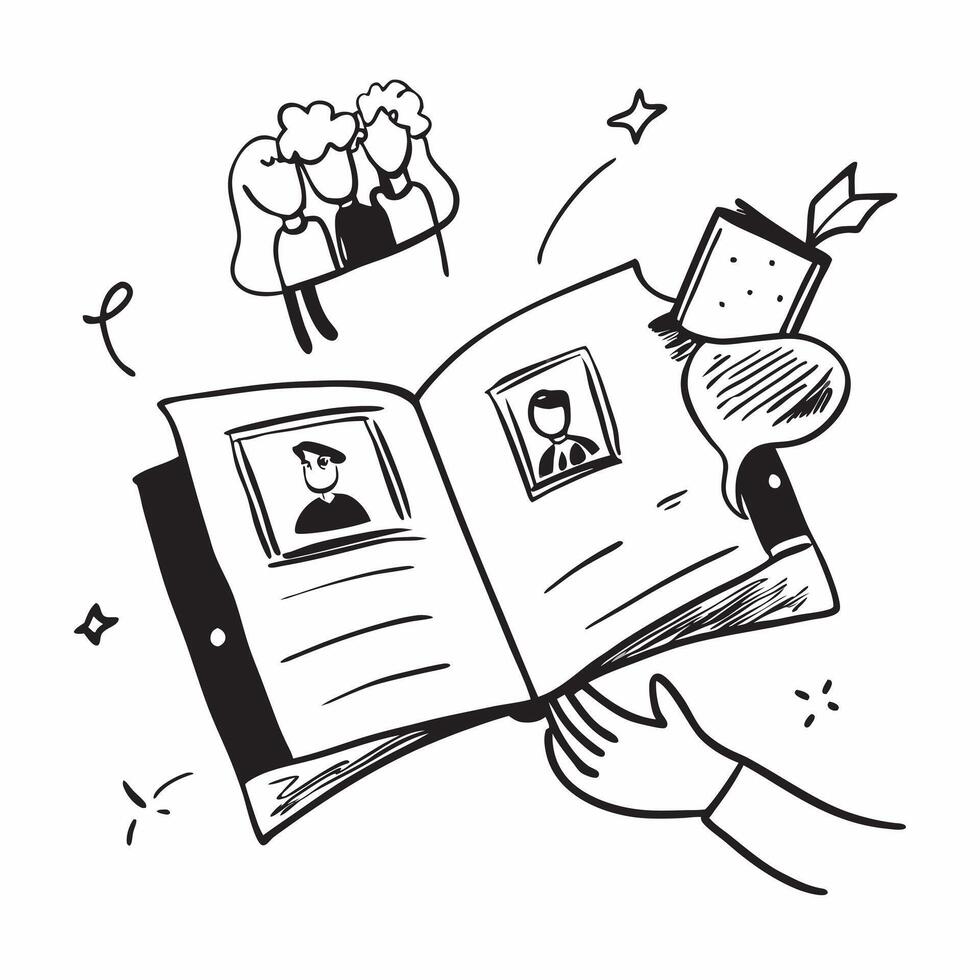 Person with a family photo album scrapbook and keepsakes overlay symbolizing American family memories in double exposure with copy space concept as A person intertwined with a fam Clean vector