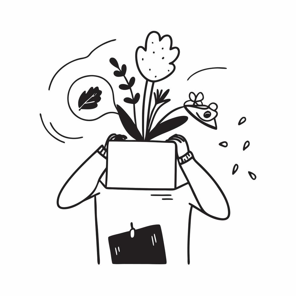 Person with a flower shop bouquets and gift card overlay symbolizing American floral shopping in double exposure with copy space concept as A person intertwined with a flower shop Clean vector