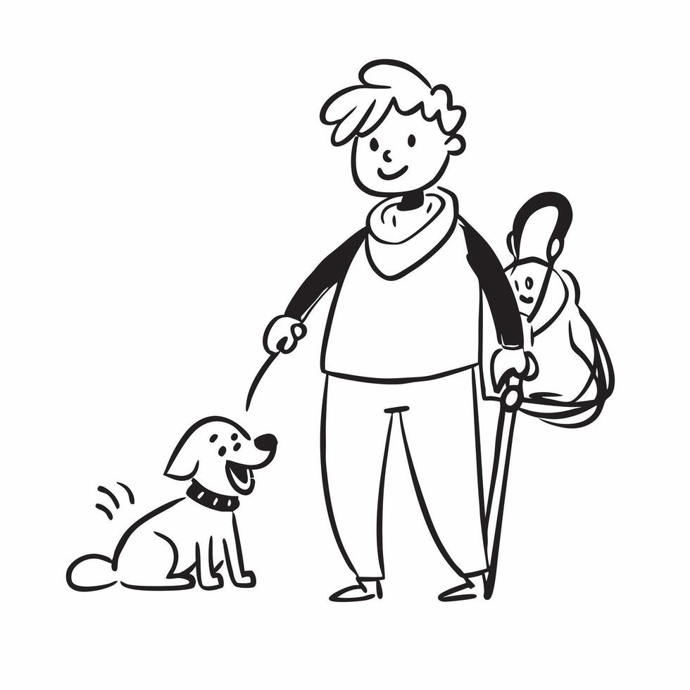 Person with a family pet dog leash and park overlay symbolizing American suburban pet friendly living in double exposure with copy space concept as A person intertwined with a fam Clean vector