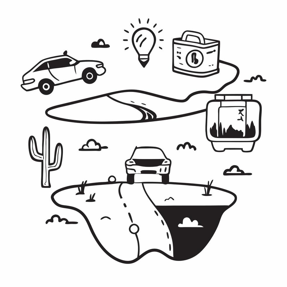 Person with a convertible car desert view and road trip snacks overlay symbolizing desert adventure with copy space concept as A person intertwined with a convertible car desert v Clean vector
