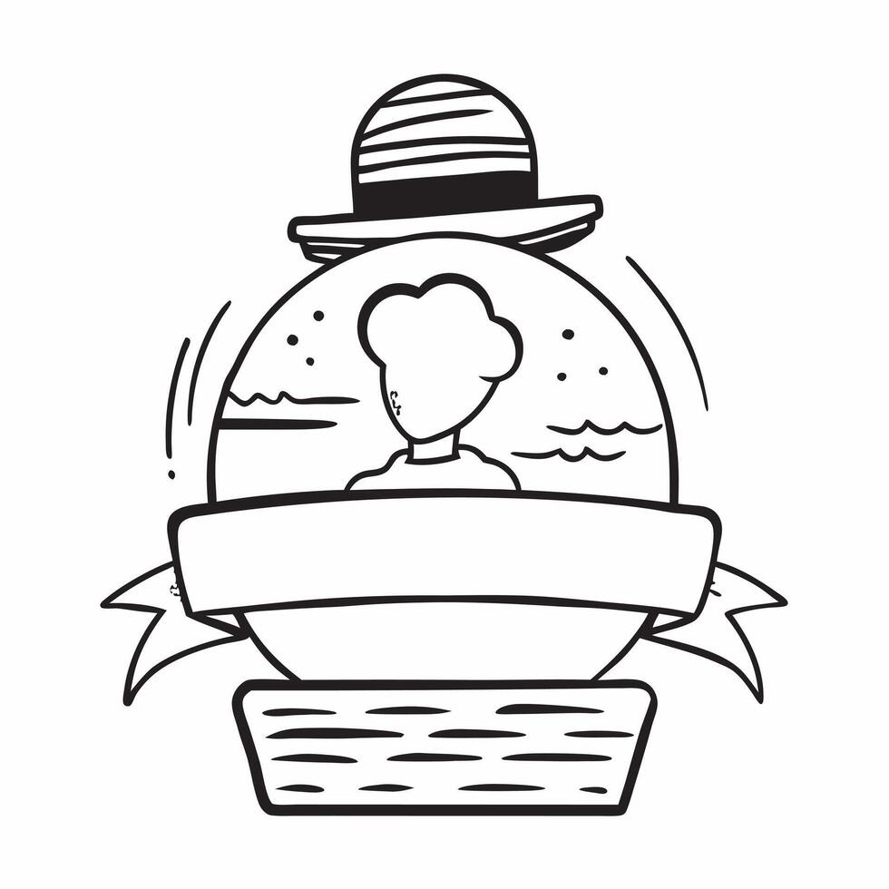 Person with a cruise ship ocean view and sun hat overlay symbolizing cruise travel in double exposure with copy space concept as A person intertwined with a cruise ship ocean view Clean Set 2 vector