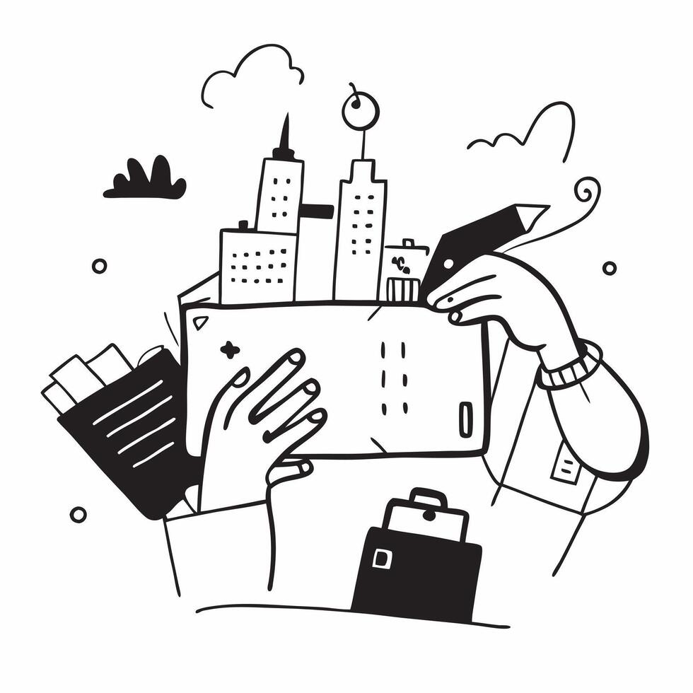Person with a Boston cityscape tablet and briefcase overlay symbolizing academic city lifestyle in double exposure with copy space concept as A person intertwined with the Boston Clean vector