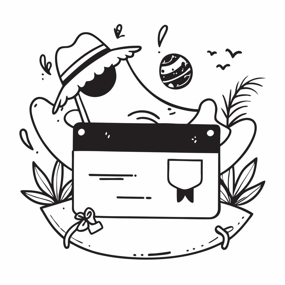 Person with a beach book straw hat and hammock overlay symbolizing beach reading with copy space concept as A person intertwined with a beach book straw hat and hammock representi Clean vector