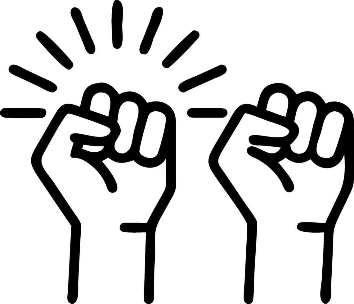 Peoples raised fist air fighting sunlight effect competition teamwork concept background space text concept as Raised fists in sunlight symbolize teamwork competition and unity for Clean vector
