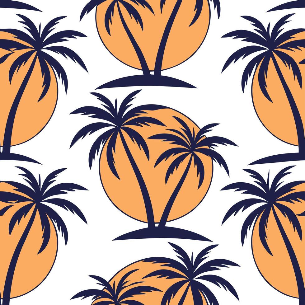 Palm trees against a setting sun seamless tile pattern with vibrant tropical hues concept as Palm trees silhouette against a setting sun with vibrant tropical hues creates a seamle Clean vector